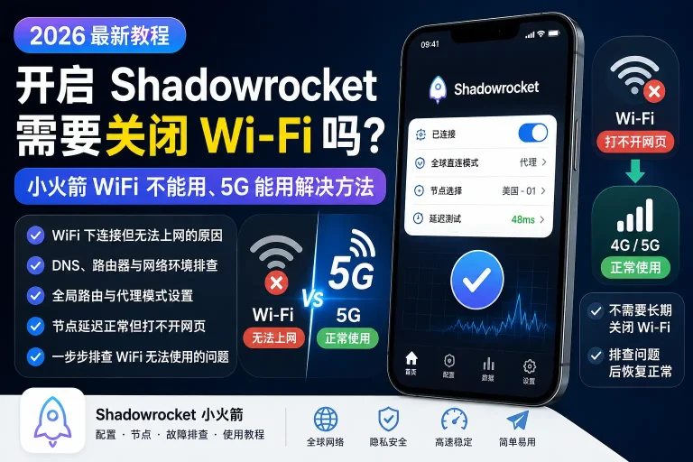 Shadowrocket WiFi不能用但5G能用的解决方法，小火箭连接故障排查