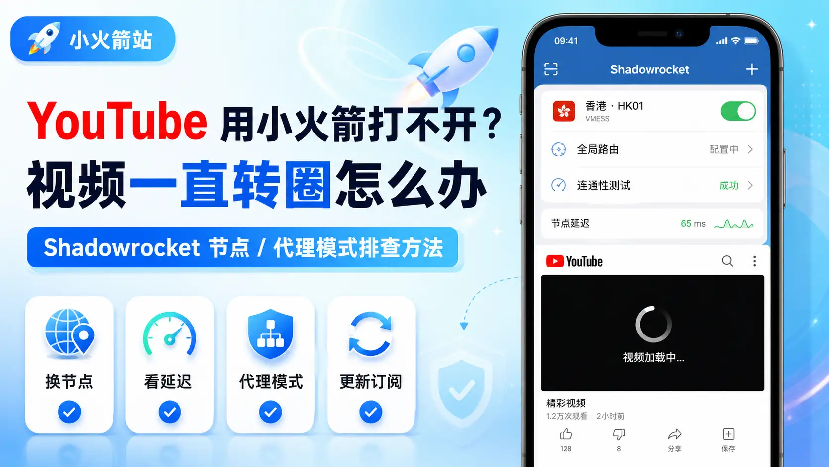 YouTube 用小火箭打不开怎么办，Shadowrocket 节点延迟和代理模式排查教程