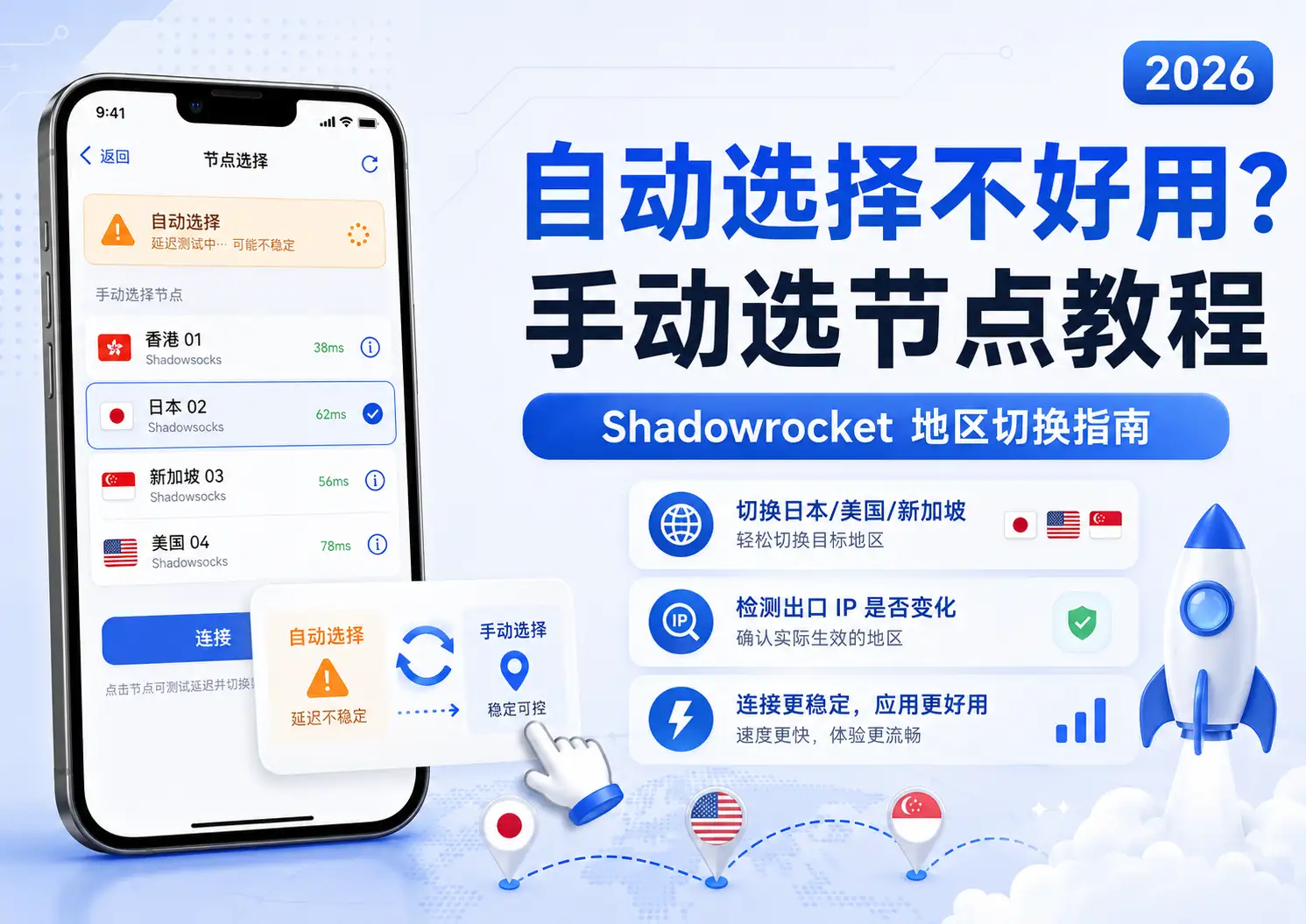 小火箭梯子自动选择节点不好用的Shadowrocket手动选节点和地区切换教程