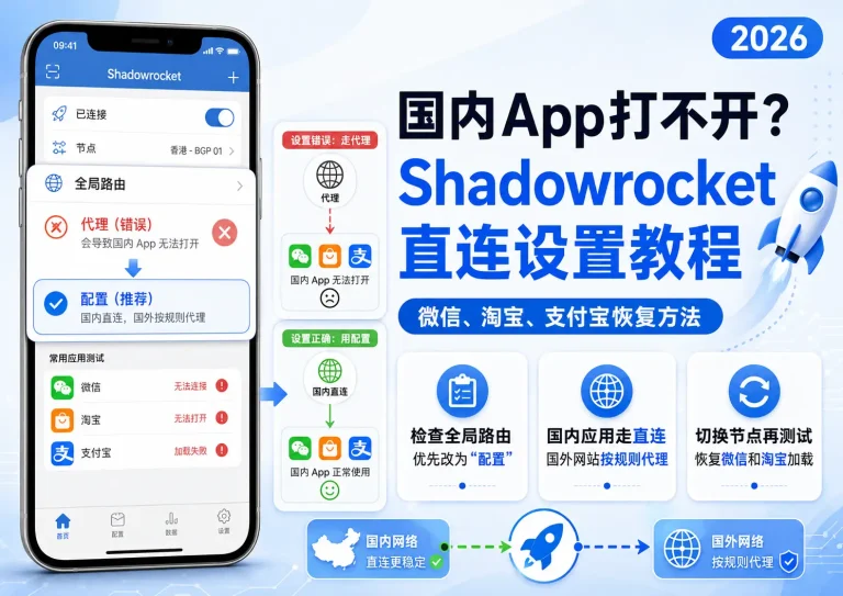 小火箭国内App打不开的Shadowrocket全局路由和国内直连设置教程