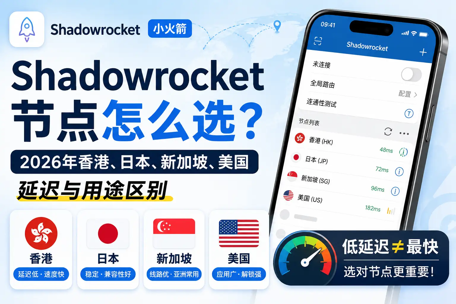 Shadowrocket节点怎么选，2026年香港、日本、新加坡、美国节点延迟与用途区别指南