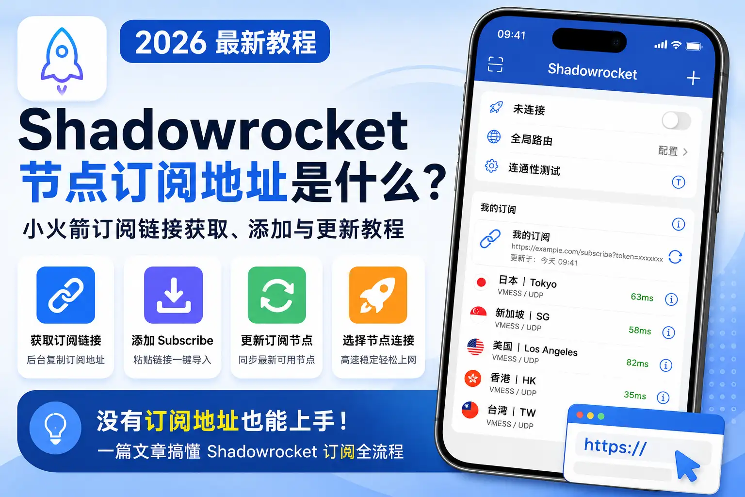 Shadowrocket节点订阅地址2026教程，介绍小火箭订阅链接获取、Subscribe添加、节点更新与连接方法